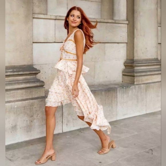 EUC Amy Lynn Asymmetrical Geometric Tank and Skirt Set in Yellow, Cream & Orange - Picture 2 of 11